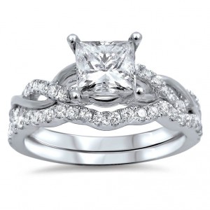 White Gold 1ct TDW Princess-cut Clarity Enhanced Diamond Bridal Ring Set - Handcrafted By Name My Rings™