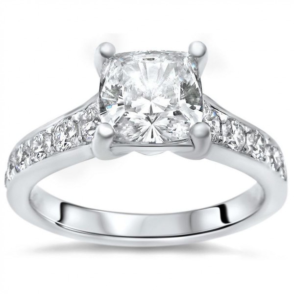 White Gold 1ct TGW Cushion-cut Moissanite and 1/2ct TDW Diamond Engagement Ring - Handcrafted By Name My Rings™