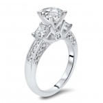White Gold 1ct TGW Moissanite 3 Stone and 3/4ct TDW Diamond Engagement Ring - Handcrafted By Name My Rings™