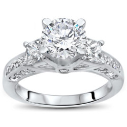 White Gold 1ct TGW Moissanite 3 Stone and 3/4ct TDW Diamond Engagement Ring - Handcrafted By Name My Rings™