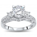White Gold 1ct TGW Moissanite 3 Stone and 3/4ct TDW Diamond Engagement Ring - Handcrafted By Name My Rings™