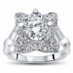 White Gold 1ct TGW Moissanite Lotus Flower and 3/4ct TDW Diamond Bridal Set - Handcrafted By Name My Rings™