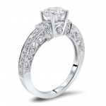 White Gold 1ct TGW Round Moissanite and 1/2ct TDW Diamond Engagement Ring - Handcrafted By Name My Rings™