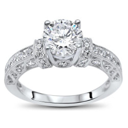 White Gold 1ct TGW Round Moissanite and 1/2ct TDW Diamond Engagement Ring - Handcrafted By Name My Rings™