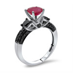White Gold 1ct TGW Round Red Ruby and 3/4ct TDW Black Diamond Engagement Ring - Handcrafted By Name My Rings™