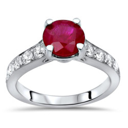 White Gold 1ct TGW Ruby and 1/2ct TDW Diamond Engagement Ring - Handcrafted By Name My Rings™