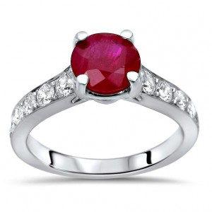 White Gold 1ct TGW Ruby and 1/2ct TDW Diamond Engagement Ring - Handcrafted By Name My Rings™