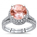 White Gold 2 1/10ct TGW Round-cut Morganite Diamond Engagement Ring Bridal Set - Handcrafted By Name My Rings™