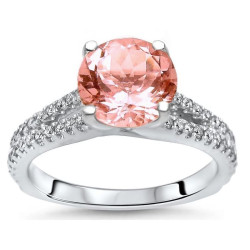 White Gold 2 1/10ct TGW Round-cut Morganite Diamond Engagement Ring - Handcrafted By Name My Rings™