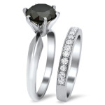 White Gold 2 1/2ct 6-prong Black and White Round Diamond Bridal Set - Handcrafted By Name My Rings™