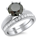 White Gold 2 1/2ct 6-prong Black and White Round Diamond Bridal Set - Handcrafted By Name My Rings™