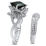 White Gold 2 1/2ct Black Diamond Princess Cut Ring Set - Handcrafted By Name My Rings™