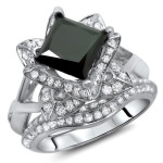 White Gold 2 1/2ct Black Diamond Princess Cut Ring Set - Handcrafted By Name My Rings™