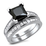 White Gold 2 1/2ct TDW Black Diamond Engagement Ring Bridal Set - Handcrafted By Name My Rings™