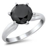 White Gold 2 1/3ct Six Prong Black Round Diamond Solitaire Ring - Handcrafted By Name My Rings™