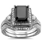 White Gold 2 1/3ct TDW Black and White Diamond Bridal Ring Set - Handcrafted By Name My Rings™