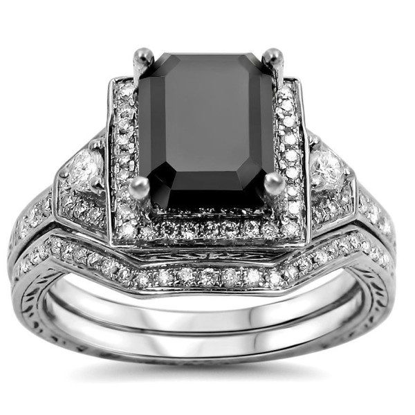 White Gold 2 1/3ct TDW Black and White Diamond Bridal Ring Set - Handcrafted By Name My Rings™