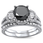 White Gold 2 1/4ct Black and White Round Diamond Bridal Ring Set - Handcrafted By Name My Rings™