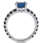 White Gold 2 1/6ct TDW Black Diamond Blue Sapphire Bridal Ring Set - Handcrafted By Name My Rings™