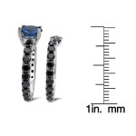 White Gold 2 1/6ct TDW Black Diamond Blue Sapphire Bridal Ring Set - Handcrafted By Name My Rings™
