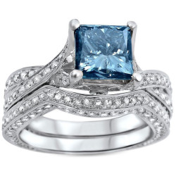 White Gold 2 2/5ct TDW Blue Princess-cut Diamond Engagement Ring - Handcrafted By Name My Rings™