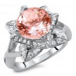 White Gold 2 2/5ct TGW Round-cut Morganite Diamond Lotus Flower Engagement Ring Bridal Set - Handcrafted By Name My Rings™