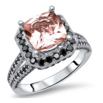 White Gold 2 3/4ct TGW Morganite and 1ct TDW Black Diamond Engagement Ring - Handcrafted By Name My Rings™
