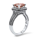 White Gold 2 3/4ct TGW Morganite and 1ct TDW Black Diamond Engagement Ring - Handcrafted By Name My Rings™