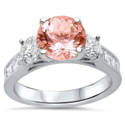 White Gold 2 3/4ct TGW Round-cut Morganite Diamond Engagement Ring - Handcrafted By Name My Rings™