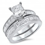 White Gold 2 3/5 ct TDW Princess Clarity Enhanced Diamond Bridal Set - Handcrafted By Name My Rings™