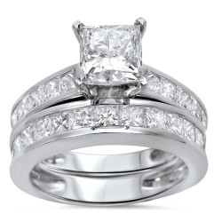 White Gold 2 3/5 ct TDW Princess Clarity Enhanced Diamond Bridal Set - Handcrafted By Name My Rings™