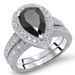 White Gold 2 3/5ct TDW Black Pear Diamond Engagement Ring Set - Handcrafted By Name My Rings™