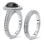 White Gold 2 3/5ct TDW Black Pear Diamond Engagement Ring Set - Handcrafted By Name My Rings™