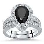 White Gold 2 3/5ct TDW Black Pear Diamond Engagement Ring Set - Handcrafted By Name My Rings™