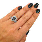 White Gold 2 3/5ct TDW Black Pear Diamond Engagement Ring Set - Handcrafted By Name My Rings™