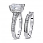 White Gold 2 3/5ct TGW Moissanite and 2/5ct TDW Diamond Bridal Ring Set - Handcrafted By Name My Rings™