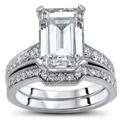 White Gold 2 3/5ct TGW Moissanite and 2/5ct TDW Diamond Bridal Ring Set - Handcrafted By Name My Rings™