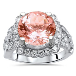 White Gold 2 4/5ct TGW Round-cut Morganite Diamond Engagement Ring - Handcrafted By Name My Rings™
