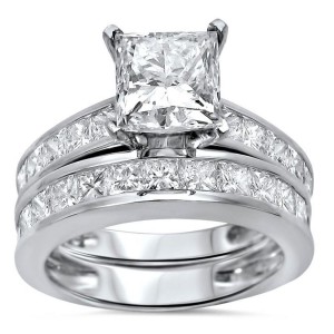 White Gold 2 7/8ct TDW Princess-cut Clarity Enhanced Diamond Bridal Set - Handcrafted By Name My Rings™