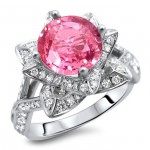 White Gold 2ct Round Pink Sapphire and Diamond Lotus Flower Ring - Handcrafted By Name My Rings™