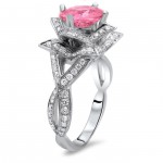 White Gold 2ct Round Pink Sapphire and Diamond Lotus Flower Ring - Handcrafted By Name My Rings™