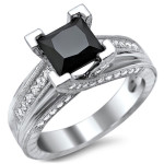 White Gold 2ct TDW Black Princess Cut Diamond Engagement Ring - Handcrafted By Name My Rings™