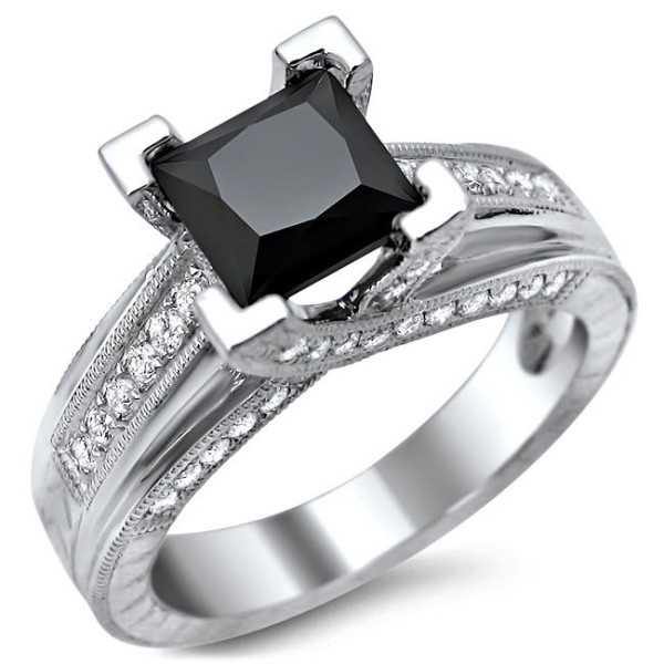 White Gold 2ct TDW Black Princess Cut Diamond Engagement Ring - Handcrafted By Name My Rings™