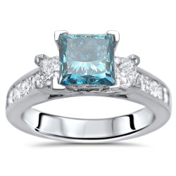 White Gold 2ct TDW Blue Princess-cut 3-stone Diamond Engagement Ring - Handcrafted By Name My Rings™