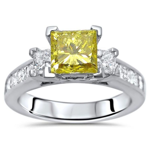 White Gold 2ct TDW Canary Yellow Princess-cut 3-stone Diamond Engagement Ring - Handcrafted By Name My Rings™