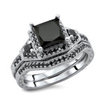 White Gold 2ct TDW Princess Black Diamond Bridal Ring Set - Handcrafted By Name My Rings™