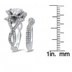 White Gold 2ct TGW Round Moissanite Lotus Flower and 1ct TDW Diamond Bridal Set - Handcrafted By Name My Rings™