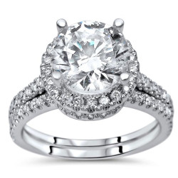 White Gold 2ct TGW Round Moissanite and 1/2ct TDW Diamond Bridal Set - Handcrafted By Name My Rings™
