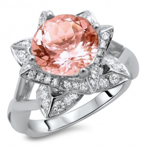 White Gold 2ct TGW Round-cut Morganite Diamond Lotus Flower Engagement Ring - Handcrafted By Name My Rings™
