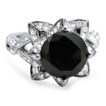 White Gold 3 1/10ct Round Black Diamond Lotus Ring - Handcrafted By Name My Rings™